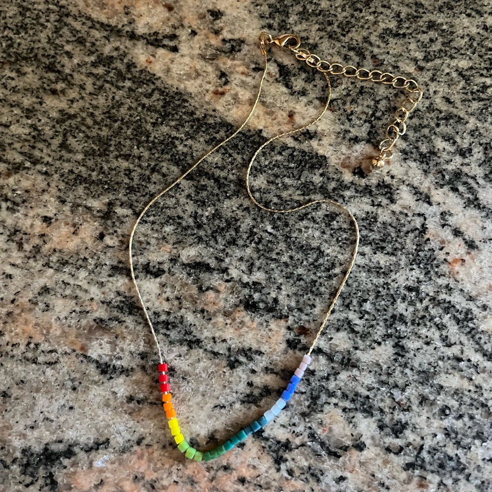 Gold chain with multi color beads!!